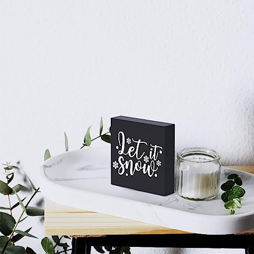 Funny Christmas Wooden Box Sign Plaque Let It Snow Black Wood Box Sign Rustic Art Home Shelf Desk Decor 5 x 5 x 1 Inches - color: Merry Christmas30