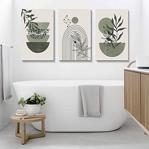 Sage Green Wall Posters & Prints, Green Boho Wall Art Set of 3, Minimalist Framed Wall Art Geometric Line Leaf Sun Moon Beige Green Canvas Artwork Paintings - color: Green Boho Prints, size: 24x36inchx3pcs