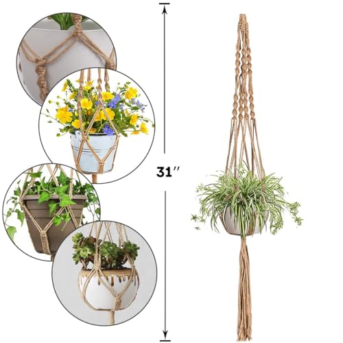 LINXIU Macrame Plant Hangers Jute Plant Hanger Indoor Hanging Plants Holders with 2 Hooks for Home Decor Wall Flower Pots Basket 2 Packs