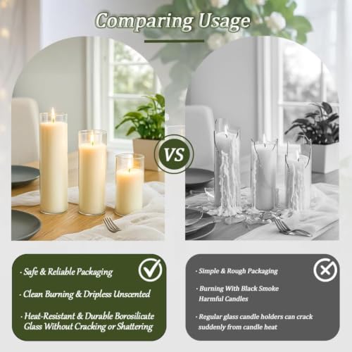 12 PCS Pillar White Candles in Glass,Hurricane Candles,Wedding Cylinder Candle,3 Different Lengths 2 x 3/6/8 Inch (4 Each),Creating an Atmosphere Suitable for Various Outdoor Activities. - size: 12