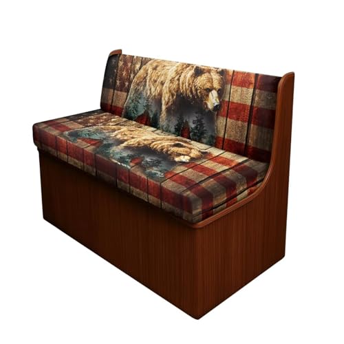 Bear Retro American Flag RV Dinette Cushion Covers 2 Pcs Patriotic Camper Seat Covers Dinette Booth Stretch Sofa Furniture Protector Sofa Slipover for Travel Trailer Couch - color: Bear Retro American Flag