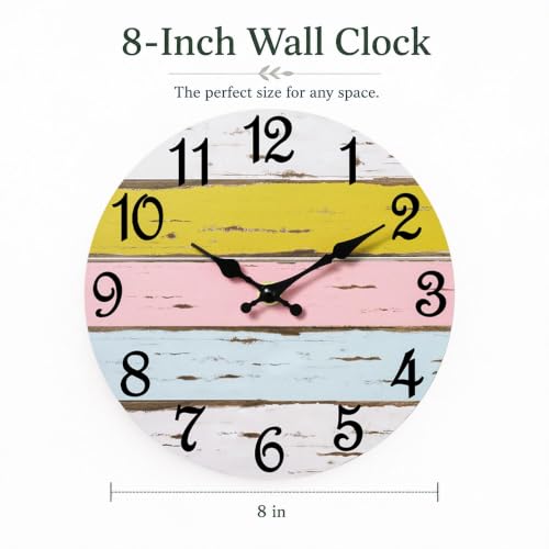 CHYLIN Wall Clock Silent Non-Ticking Battery Operated Pink Yellow Striped - color: C-pink Yellow Striped, size: 8 inch