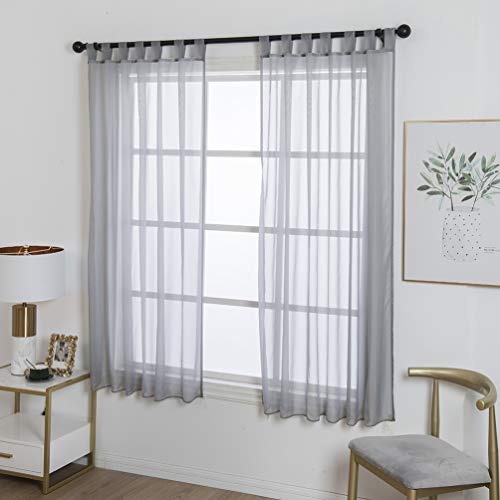 Tab Top Sheer Curtains, Silver Gray, 57(H) X55(W) in - color: Silver Gray, size: 55"W x 57"L (Pack of 1)