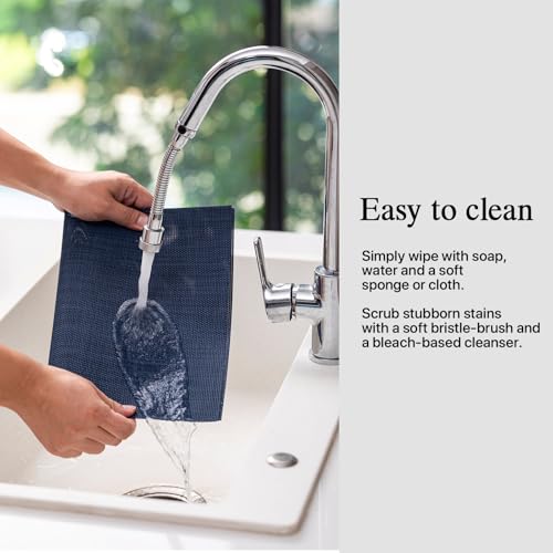 Placemats Set of 6 - Easy Clean Woven Vinyl Placemats for Dining Table, Indoor/Outdoor Place Mats, Washable PVC Table Mats(Navy Blue) - color: A-navy Blue
