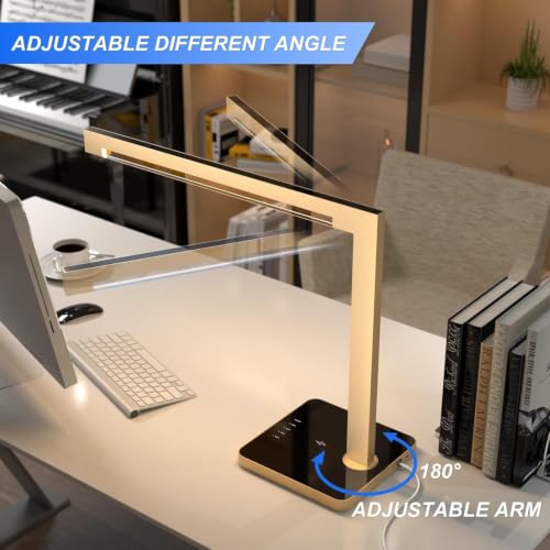 Dimmable Desk Lamp with Charging Station, 15W CCT Table Lamp - color: Golden