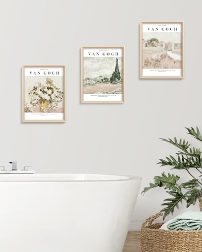HesenDot Van Gogh Framed Wall Art, Neutral Canvas Prints Set of 3 - color: Framed Van Gogh Nature, size: 16"L x 12"W