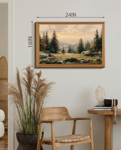 Vintage Mountain Wall Art Gold Framed Forest Landscape Nature Decor - color: Landscape, size: 24"L x 16"W