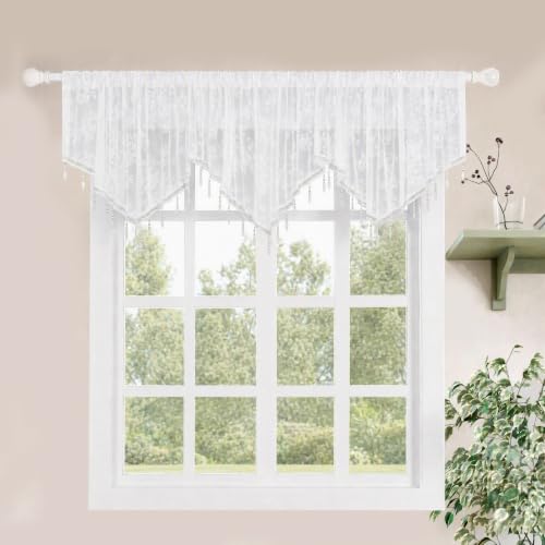 Molaxhome Swag Curtain Scalloped Curtain Valance Drape Sheer Lace Panel 1pc - color: Lace White