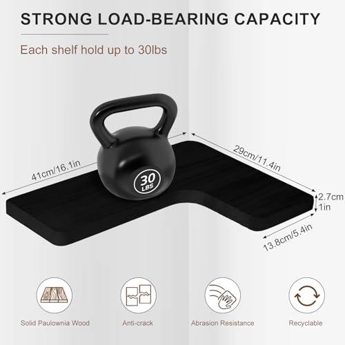 Floating Corner Shelves Set of 3, Solid Wood Picture Wall Shelf, Floating Shelves for Storage for Bedroom Kitchen Bathroom Living Room (Black) - color: Black