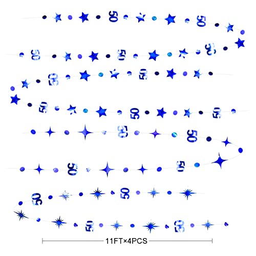 Navy Blue 50th Birthday Decorations Number 50 Circle Dot Twinkle Star Garland Metallic Hanging Streamer Bunting Banner Backdrop for 50 Year Old Birthday Happy 50th Anniversary Fiftieth Party Supplies - color: Blue