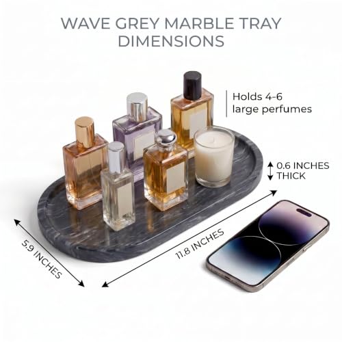 YKAJO Wave Grey Oval Marble Tray, 11.8x5.9 Vanity Perfume Organizer Dish - color: Wave Grey, size: 11.8" x 5.9" x 0.6"