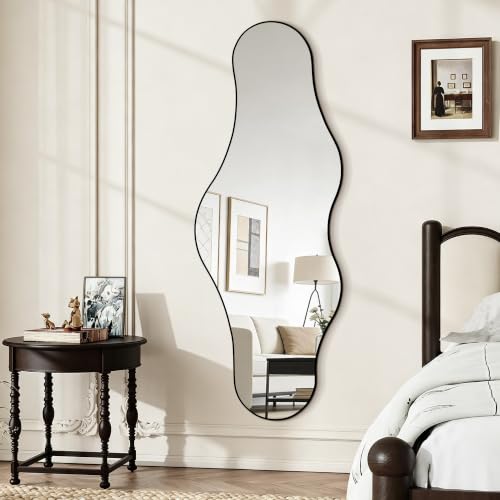 65.7"x24" Irregular Full Length Mirror, Abstract Wall Mirror - color: Black Odd Shape