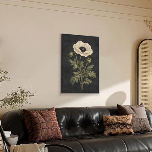 Framed Botanical Wall Art, Moody Poppy Canvas Prints, 16x24 Inch - color: Poppy