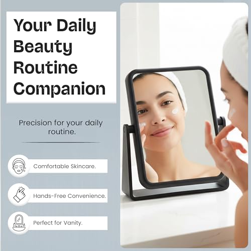 Danielle Creations Rectangle Soft Touch Vanity Mirror, Black, 1x/7x Magnifying Makeup Mirror with Stand, Portable Tabletop Bathroom or Desk Mirror - color: Rectangular / Black & 1x/7x Magnification