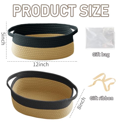 JMvicyroam Small Woven Basket, Empty Gift Basket, Black&Jute/1 Pack - color: Black&Jute, size: 1 Pack