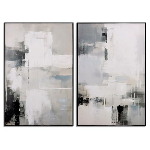 SAFERRYHOME Neutral Abstract Hand Painted Wall Art, 24x36 Inches, Set of 2 - color: Grey Abstract, size: 24" x 36" x 2 Panel Framed