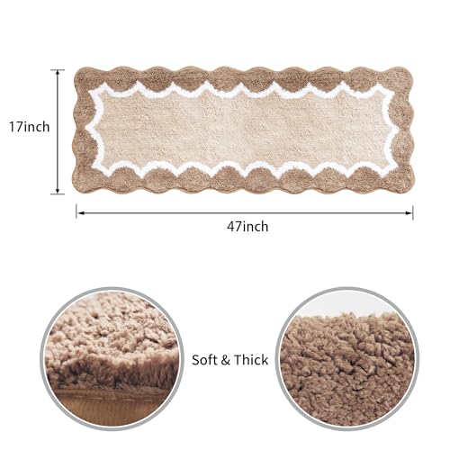 Cute Scalloped Beige Bathroom Rug Runner,Non Slip Absorbent 17"x47" - color: Beige, size: 2' x 4'11" (Rectangular)