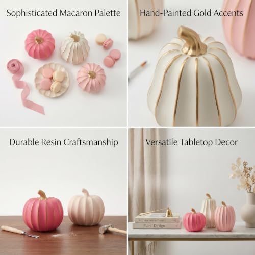 White Pink and Gold Pumpkin Decor, 3Pcs Resin Pumpkin Figurines Fall Decor - color: White, Pink, Gold-3pcs