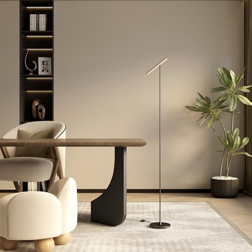 Floor Lamps for Living Room, 66" Modern Floor Lamp LED Standing lamp with Foot Switch 6W Warm Light Tall Lamp for Bedroom, Office, Study Room, Home, Lamp Head Adjustable (Black + Champagne) - color: Black + Champagne