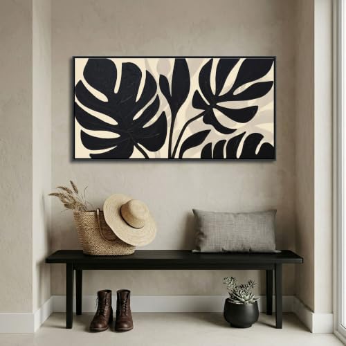 Neutral Botanical Canvas Wall Art for Living Room Beige And Black Modern Minimalist Artwork for Walls Framed Pictures for Bedroom Wall Decor Large Abstract Painting 20×40IN - color: Beige, size: 40"L x 20"W