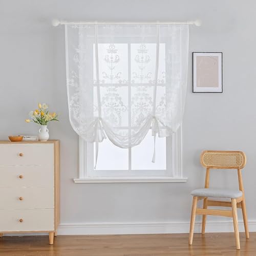 Sheer Embroidered Tie Up Curtains for Bathroom Lace 42 x 63 Inch - size: 42"W x 63"L (Pack of 1)