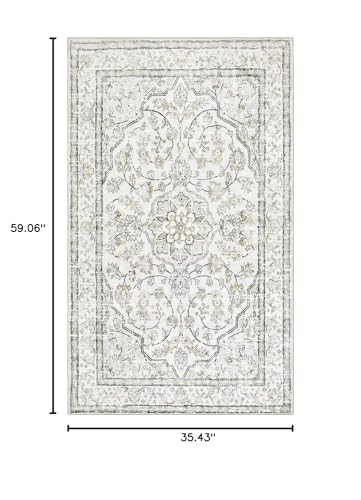 Lahome Oriental Washable Rugs 3x5, Rug for Entryway Indoor Non-Slip, Ultra-Thin Soft Boho Area Rug for Bedroom, Traditional Vintage Low-Pile Entry Throw Rugs Mats for Bathroom Kitchen Helena, Beige - color: Beige/Ivory, size: 3' x 5' (Rectangular)