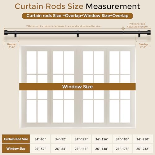 Heavy Duty Curtain Rods for Windows, 36-152 Inch, Matte Black - color: Black, size: 36''-152'' (1 Pack)