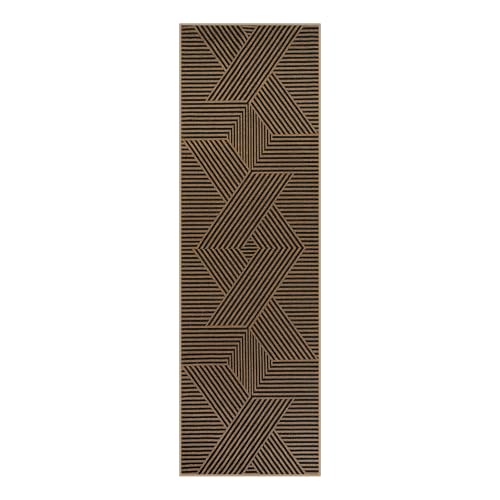 Lahome Modern Black and Brown Runner Rug, 2x8 Entryway Runner Rug Non Slip - color: Black/Nature Geometric-2, size: 2'6" x 8' (Runner)