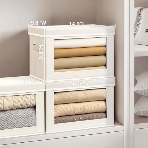 Homsorout Fabric Storage Bins with Lids, Decorative Storage Boxes, Closet Storage Bins with Window, Storage Baskets for Closet, Closet Organizers for Towel, Clothes, Beige, 4-Pack - color: Beige, size: L(4-Pack)