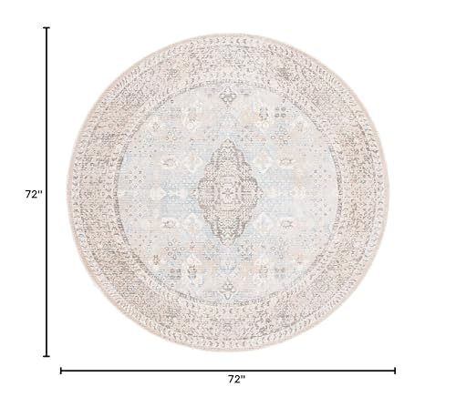 SAFAVIEH Restoration Vintage Collection Area Rug - 6' Round, Beige & Sand, Handmade Distressed Wool & Viscose, Ideal for High Traffic Areas in Living Room, Bedroom (RVT703B) - size: 6' x 6' (Square)