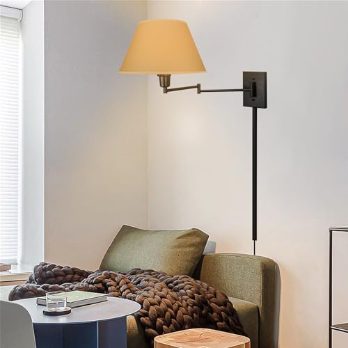 Kira Home Cambridge 15" Modern Swing Arm Wall Sconce with 3-Way Switch - color: Black,Beige Paper Shade