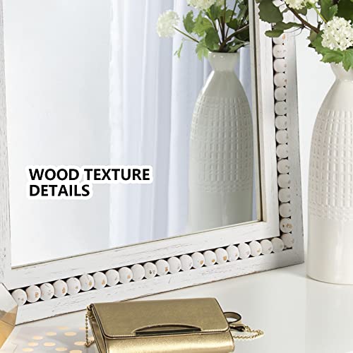 H HOMEWINS Rustic Wood Wall Mirror,Rectangle Bathroom Vanity Mirror - color: White, size: 36"L x 24"W