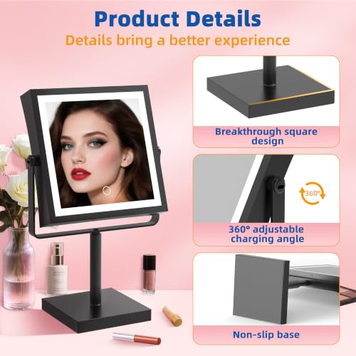 Ruacq Makeup Mirror with Lights 1X/7X Height Adjustable Matte Black - color: Matte Black - 7x