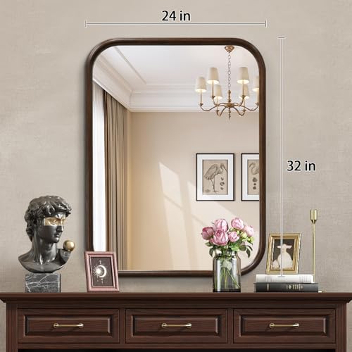 Niccy Rectangular Wall Mirror, 24"x32" Wood Bathroom Mirror, Black Walnut - color: Black Walnut, size: 24"L x 32"W