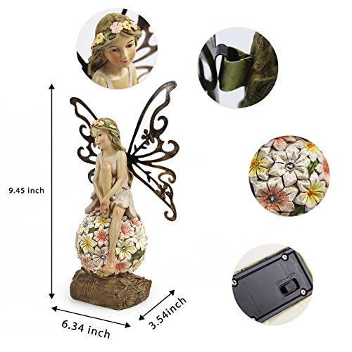 Solar Fairy Statue Garden Decor - Fairies and 7 LED Lights - Lawn Decor Statue for Patio, Balcony, Yard Ornament - Gifts for Mom Grandma Women - color: White