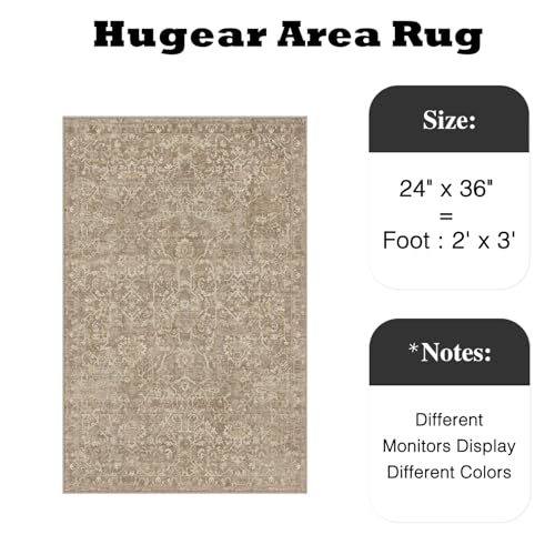 HUGEAR 2x3 Light Brown Vintage Floral Washable Area Rug for Entryway - color: Light Brown, size: 2' x 3' (Rectangular)