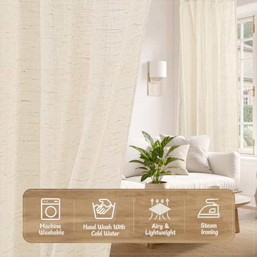 LAMIT 24 Inch Length Short Linen Cafe Curtains 2 Panels Set, Linen - color: Linen, size: 25"W x 24"L (Pack of 2)