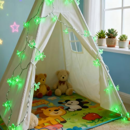USB & Battery Lighted 10ft 30 LED Green Flower St. Patrick's Day Decoration - color: Green