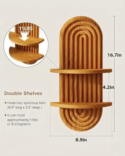 Bamworld Boho Wall Decor Plant Wall Shelf Wood Plant Holder 2 Tier Brown - color: Brown - Glossy, size: 16.7'' -1 Pcs