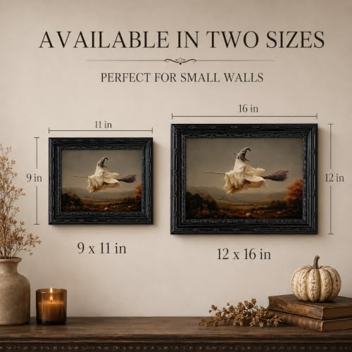 Framed Ghost Halloween Canvas Wall Art Witchy Broom Wall Decor 9x11 Inch