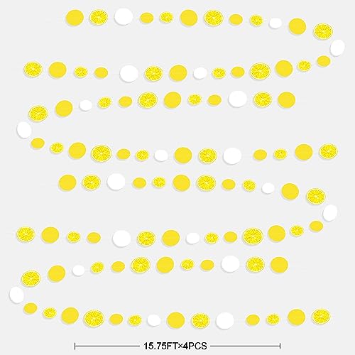 63 Ft Lemon Party Decorations Yellow White Circle Dots Garland Polka Dot Hanging Paper Streamer for Lemon Themed Wedding Bridal Shower Engagement Bachelorette Birthday Party Supplies - color: Lemon