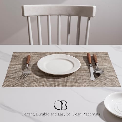 Placemats Set of 6 - Easy Clean Woven Vinyl Placemats for Dining Table, Indoor/Outdoor Place Mats, Washable PVC Table Mats(Caramel) - color: A-caramel