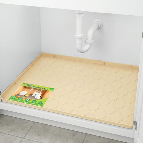 Mateeylife Under Sink Mat Kitchen Waterproof, Silicone Sink Tray 28"X19" - color: Khaki, size: 19''W x 28''L