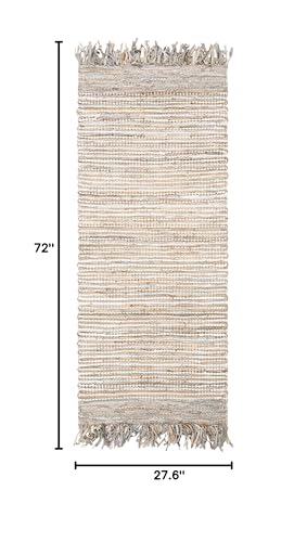 SAFAVIEH Vintage Leather Collection Runner Rug - 2'3" x 6', Beige & Multi, Handmade Boho Fringe Leather, Ideal for High Traffic Areas in Living Room, Bedroom (VTL373B) - color: Beige/Multi, size: 2'3" x 6' (Runner)
