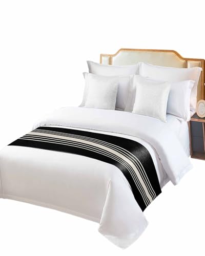 Black Beige Striped Bed Runner for Twin Size, Farmhouse Hotel Bed Scarf, Modern Farmhouse Retro Lines Decorative Beds Throws of Foot Bedding Runners & Scarves for Bedroom Wedding Room, 71 x 20 Inch - color: Black Beige, size: 71 x 20 Inch