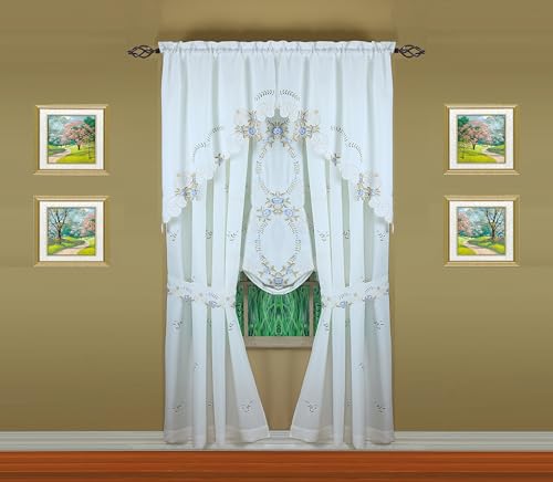 Today's Curtain Verona Reverse Embroidery Window Swag, 38-Inch, White/Blue - Verona CA50304P - color: White/Blue, size: 38"W x 60"L (Pack of 1)