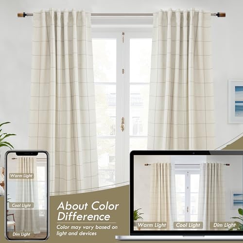 DriftAway 100% Blackout Plaid Linen Curtains 102 Inches Long 2 Panels Taupe - color: Taupe, size: 52"W x 102"L (Pack of 2)