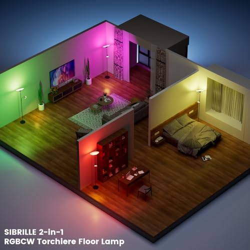 SIBRILLE RGB Torchiere Floor Lamp - 2 Way Dimmable LED Standing Lamp with Remote&Button Control, 34W Rotatable Floor Reading Light, 72'' Tall Modern Corner Lamp for Living Room Bedroom Office, Black - color: RGB (Red, Green, Blue)
