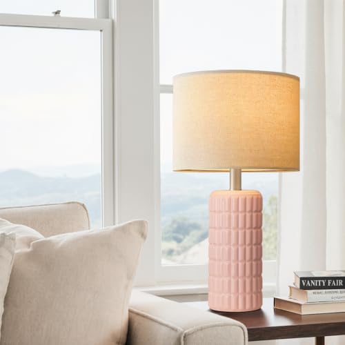Seealle 23" Modern Ceramic Table Lamps Set of 2, Lamps for Bedroom, Pink - color: Pink