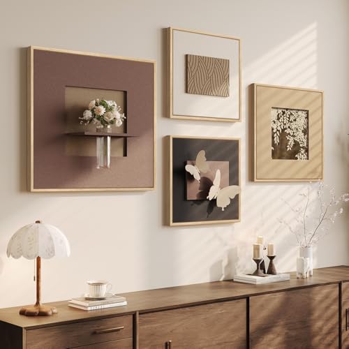 Large 3D Textured Neutral Butterfly Wall Art for Living Room, Set of 4 - color: Brown-A, size: 28x28" + (20x20") x2ps +24x24"